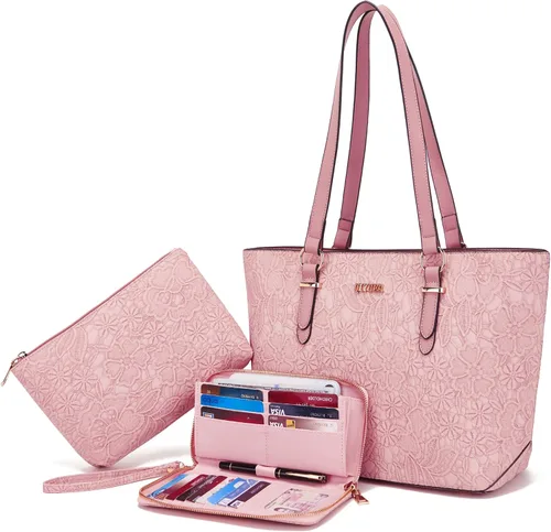 Vista 13 de Qiyuer - Juego de carteras y bolsos para mujer, bolso de trabajo, bolso de mano, bolso de hombro con asa superior, bolso con cartera a juego