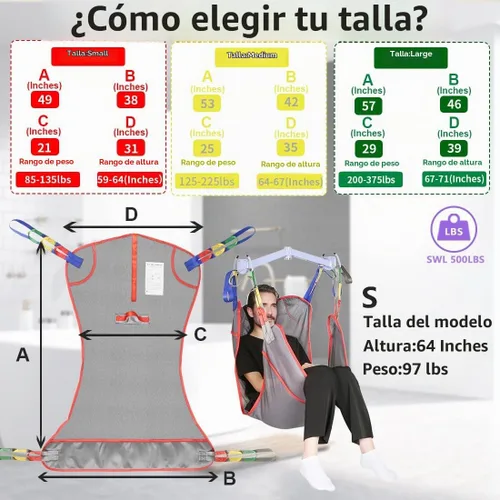 Vista 7 de EZ Assistive Eslinga universal de elevación de pacientes de cuerpo completo para elevación o traslado de pacientes, honda de elevación con tela