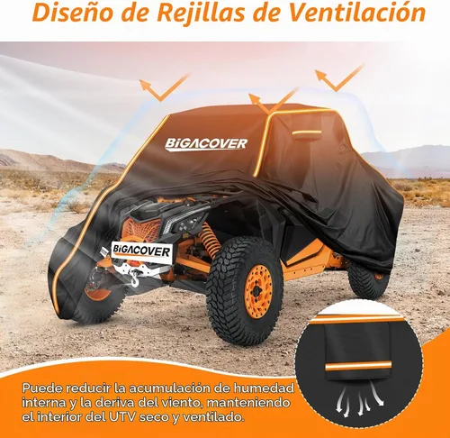 Vista 6 de Funda UTV de 2 plazas para Can am Maverick X3/Yamaha YXZ 1000R/RZR Pro XP con tiras reflectantes, resistente al viento, impermeable, para todo tipo