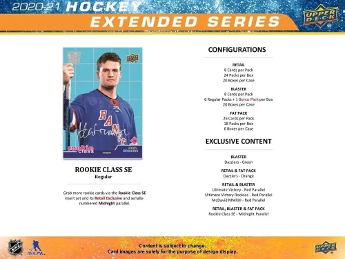 Vista 6 de 2020/21 Upper Deck Serie Extendida NHL Hockey Caja Blaster - 7 paquetes por caja - 8 tarjetas por paquete - Colecciona las tarjetas de novatos Young