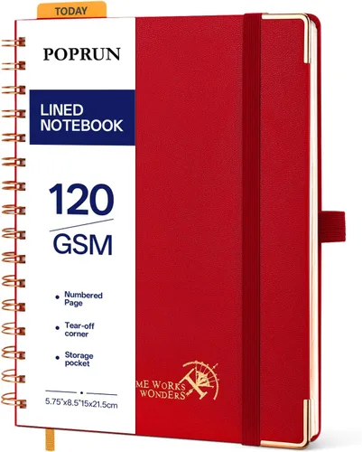 Vista 23 de POPRUN Cuaderno A5 con espiral, 120GSM, tapa dura, color negro