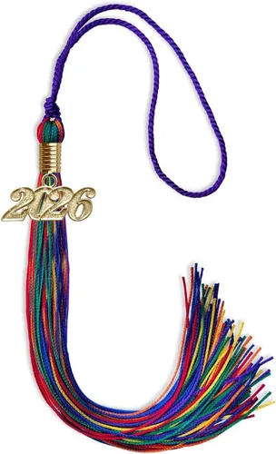 Vista 41 de Endea Graduation Borla mixta de triple color con gota de fecha dorada (negro/dorado/blanco, 2021)