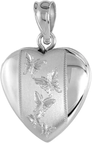 Vista 3 de Collar pequeño de plata de ley de 0.6in con forma de corazón y mariposas de 40,6 a 20.0in