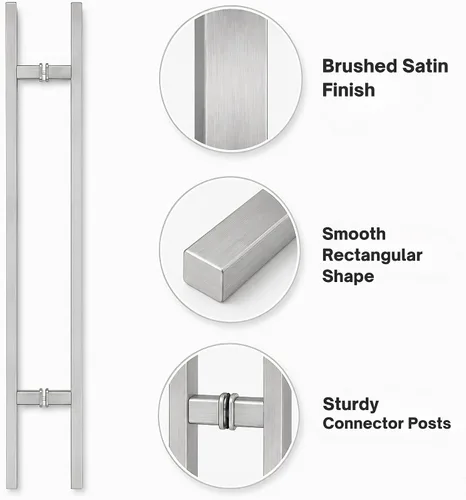 Vista 10 de PRIMA Decorative Hardware 60" Door Pull Handle – Stainless Steel 304 Heavy-Duty Rectangle H-Shape Modern Pull, Back-to-Back Entry Door Handle