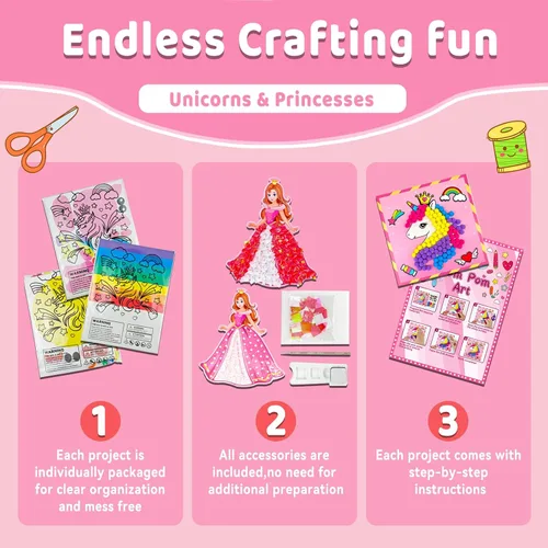 Vista 3 de 7july Caja de manualidades de unicornio, 12 divertidas artes y manualidades para niños de 4 a 8 años, juguetes creativos educativos, proyectos