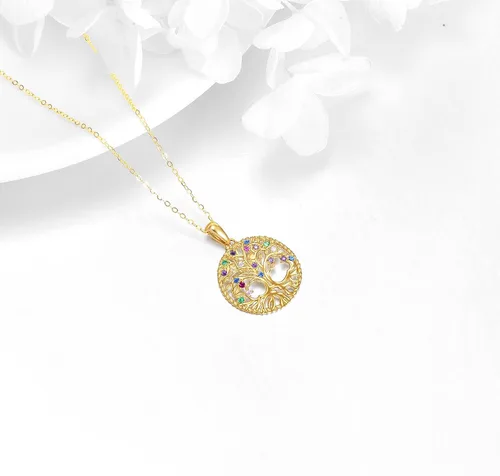 Vista 4 de KECHO Collar con colgante de árbol de la vida de oro amarillo de 14 quilates, joyería de regalo de Navidad para mujeres, niñas, madre, hija, novia