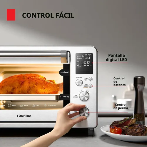 Vista 6 de TOSHIBA ChefFry - Combo de horno tostador y freidora de aire, gran capacidad de 26.4 cuartos de galón, horno tostador de encimera 12 en 1, acero