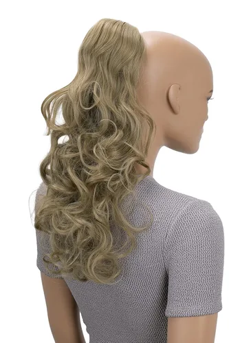 Vista 14 de CAISHA Extensiones de cola de caballo de 18 pulgadas, voluminosas, onduladas, marrón ceniza, mezcla de rubio claro PH35