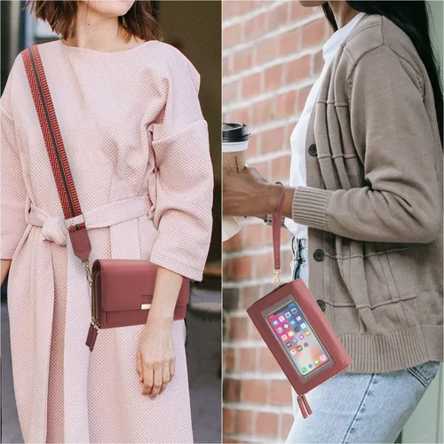Vista 5 de LITOON Bolsas cruzadas con pantalla táctil, bolsillo con cremallera para ventana para teléfono celular, tarjetero con bloqueo RFID, bolsa