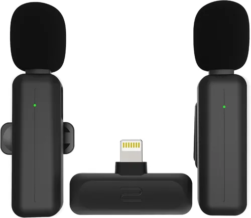 Vista 11 de Paquete de 2 micrófonos inalámbricos mini Lavalier de solapa para iPhone, teléfono Android (2 en 1) - micrófonos duales inalámbricos con clip de 65