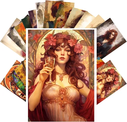 Vista 8 de PIXILUV Postales vintage (24 piezas de 4 x 6 pulgadas cada una) Retratos pacíficos de Art Nouveau de hermosas mujeres florales en vestidos fluidos