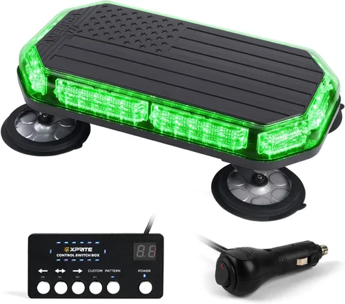 Vista 8 de Xprite - Barra de luz estroboscópica de techo ámbar, luz de advertencia de seguridad con bandera de EE. UU., luces intermitentes con panel