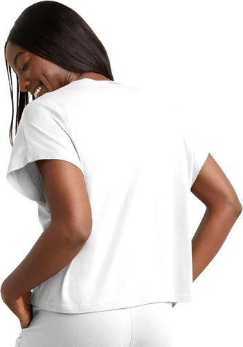 Vista 2 de Hanes Camiseta de manga corta con cuello torcido para mujer, ajuste cuadrado