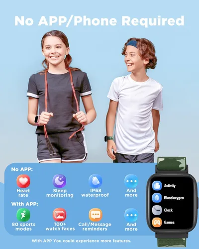 Vista 2 de BIGGERFIVE Reloj inteligente para niños, reloj de seguimiento de actividad física de 1.8 pulgadas, podómetro, frecuencia cardíaca, monitor de sueño