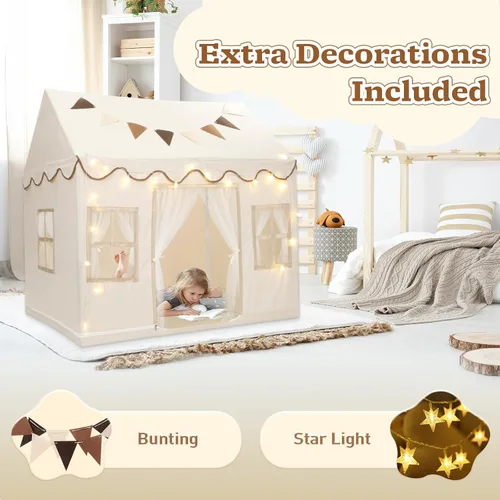 Vista 2 de Tienda de campaña para niños, casa de juegos grande con cuerda de estrella, bandera, lavable a máquina, tienda de campaña para interiores