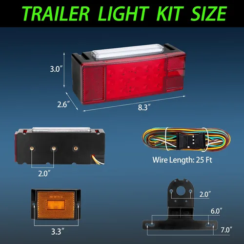 Vista 6 de Kit de luces para remolque de barco Serlainxin, sumergible, impermeable IP68, luces de remolque rectangulares de 12V, función combinada de luz