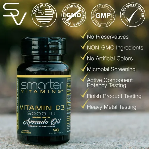 Vista 4 de Smarter Vitamina D3 5000 UI en aceite de aguacate 125mcg - 90 mini cápsulas blandas