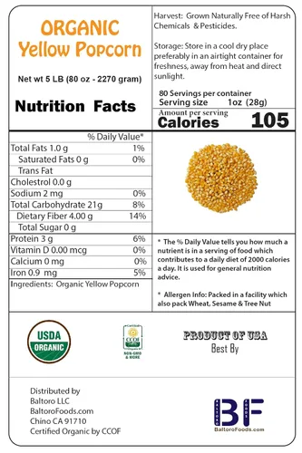 Vista 2 de Granos de palomitas de maíz orgánicos sin reventar, sin OMG, veganos crudos a granel (2 libras)