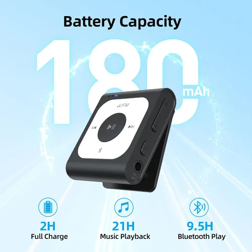Vista 6 de AGPTEK Reproductor MP3 de clip de 16 GB con Bluetooth, A53PL reproductor de música portátil con radio FM, barajar, no necesita teléfono