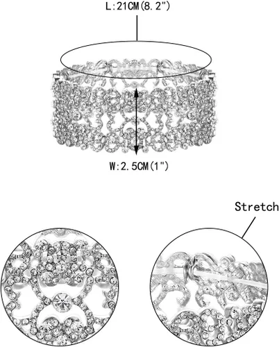 Vista 5 de EVER FAITH Pulsera elástica de cristal austríaco con corazón Art Deco para mujer, transparente