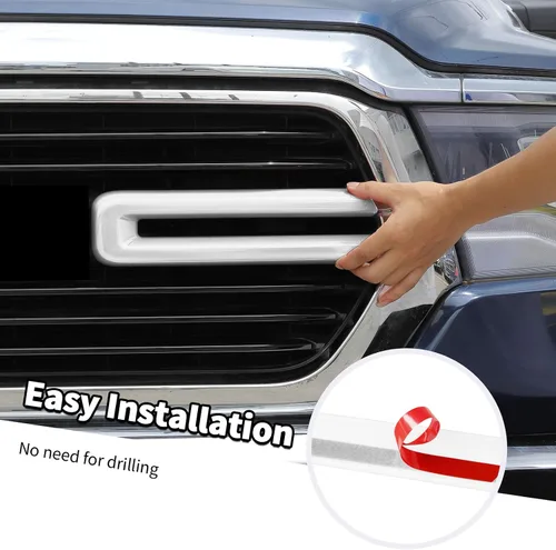 Vista 6 de Jimen Compatible con Dodge Ram 2018-2025, 2 piezas de cubierta de rejilla delantera accesorios exteriores (blanco)