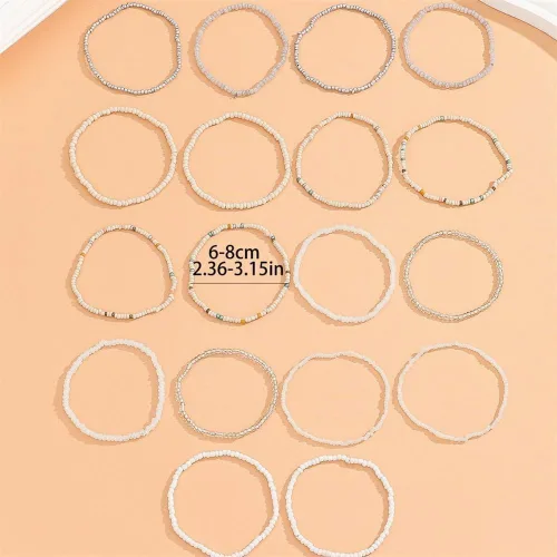 Vista 3 de Fuqimanman2020 18 piezas de pulseras apilables con cuentas estilo boho para mujer, conjunto de tobilleras de cuentas de arroz multicapas coloridas