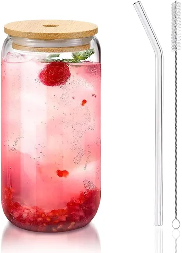 Vista 12 de Tazas de vidrio con tapas y pajitas de 16 onzas, set de 16 – Tazas de café helado para fiestas navideñas, reuniones familiares y anfitrionaje diario