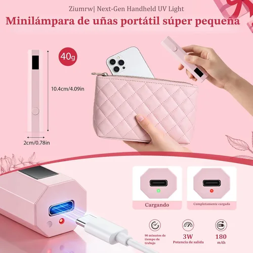 Vista 5 de Lámpara de uñas UV de mano para uñas de gel, lámpara de uñas de curación flash con pantalla LED, mini lámpara de uñas LED, temporizador de 20/60