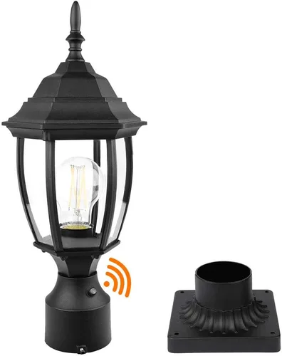 Vista 7 de Paquete de 2 luces de poste para exteriores con cableado fijo de 120V del anochecer al amanecer, lámpara de poste de aluminio impermeable con base