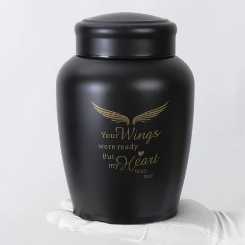 Vista 6 de Urnas para cenizas LINES ARTE Adulto Masculino Papá/Padre/Hombres/Femenino/Mamá/Mujeres, Grande 8.6 Pulgadas hasta 180 libras Ángel Negro Recuerdo