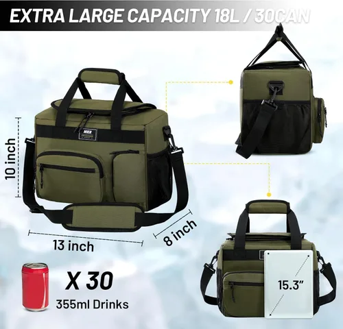 Vista 2 de MIER - Lonchera grande de 18 litros para hombres y mujeres, con aislamiento para 30 latas, color verde militar