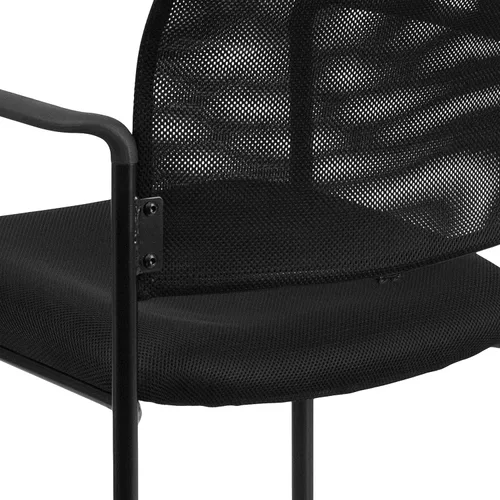 Vista 8 de BizChair Silla auxiliar apilable de acero con brazos de malla negra Comfort