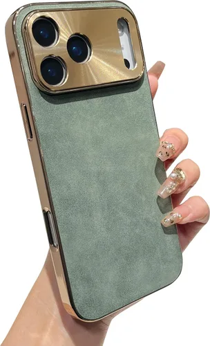 Vista 9 de Caseative Funda para iPhone 18 Pro Max, color negro Galjanoplastia Protección de lente de cámara Soft Touch Suede Leather