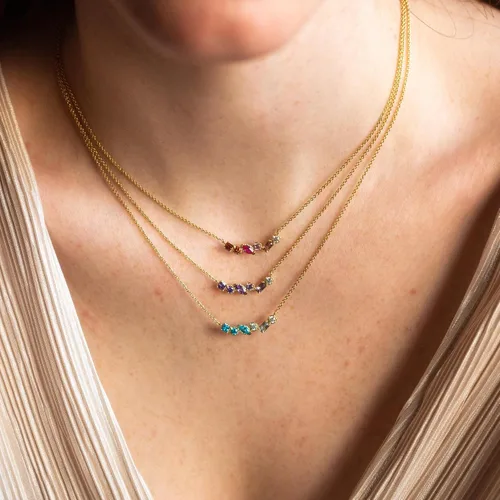 Vista 4 de Local Eclectic Shades of You - Collar de piedra natal ombré, chapado en oro amarillo de 14 quilates, regalo de cumpleaños, madre, boda, dama de honor