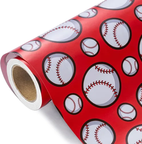 Vista 11 de WRAPAHOLIC Rollo de papel de regalo de béisbol - Rollo mini - 17 pulgadas x 9.8 pies - Papel de regalo deportivo clásico de béisbol, perfecto