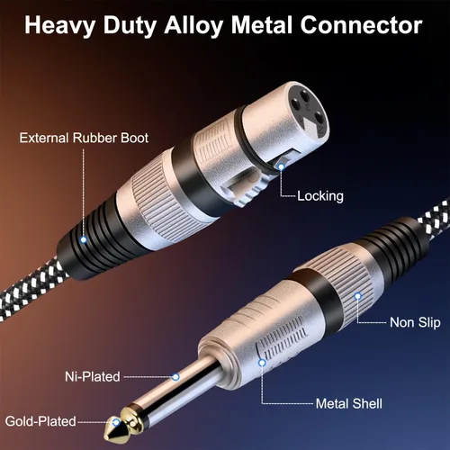 Vista 3 de Cable XLR hembra a 1/4 pulgada TS 3 pies, cable de micrófono de 3 pines XLR hembra de nailon trenzado a 6.35mm TS macho desequilibrado