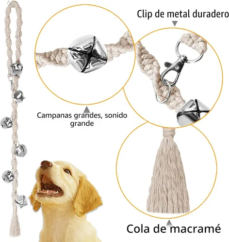 Vista 4 de Campanas de perro para salir al aire libre, campanas de entrenamiento para ir al baño, hechas a mano, ajustables Hecho a mano con hilo de alta