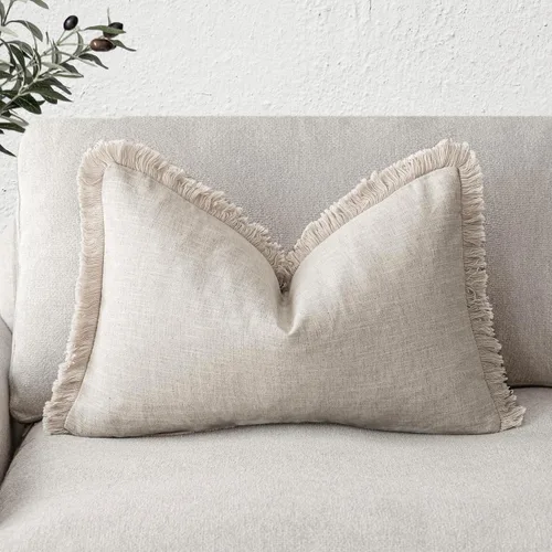 Vista 73 de Foindtower Fundas de almohada decorativas de lino con flecos, acogedora funda de cojín bohemia estilo farmhouse con borlas, funda de almohada
