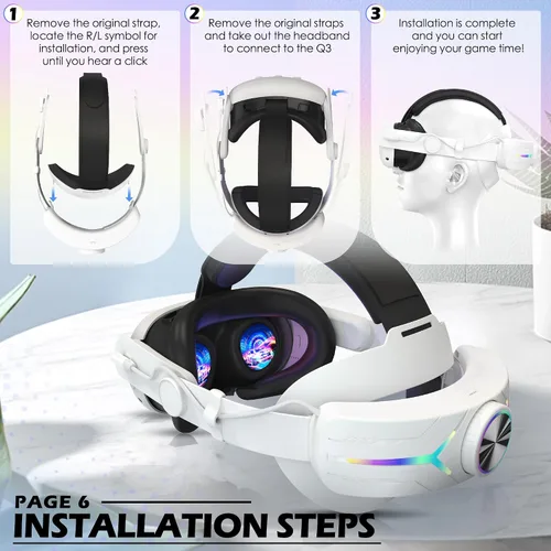 Vista 7 de Orzero Head Strap Accessories Compatible for Quest 3 with Extended 8000mah Battery Pack - Enhanced Comfort and Extended Gaming Time with RGB Light
