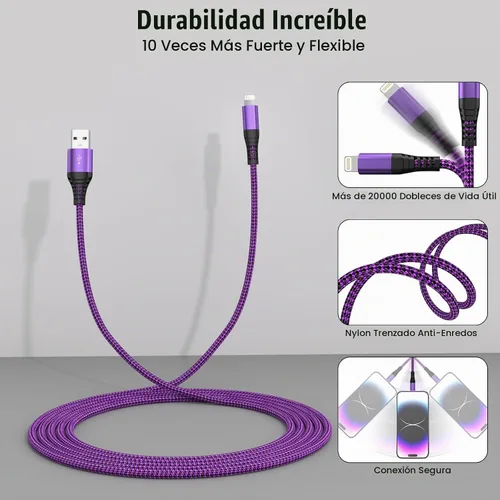 Vista 2 de Quickeep Cargador para iPhone de 3 pies, 2 unidades, cable USB A a