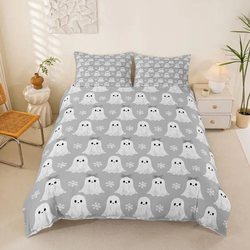 Vista 35 de Funda de edredón con diseño de murciélago, juego de ropa de cama de murciélago negro y naranja, funda de edredón temática de Halloween