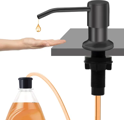 Vista 8 de Dispensador de jabón para fregadero de cocina, bomba dispensadora de jabón para debajo del fregadero, buena ventosa, tubo de extensión de 47 Negro