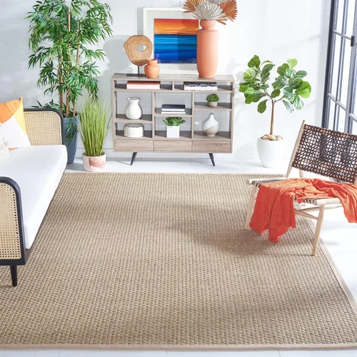 Vista 24 de SAFAVIEH Natural Fiber Collection NF114A - Alfombra de pasillo de hierba marina con patrón de tejido de cesta y borde, de 2 pies 6 pulgadas x 16