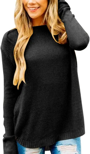 Vista 20 de MEROKEETY Suéteres de manga larga casuales para mujer 2025 con cuello redondo suelto, suéteres de punto estilo pulóver para otoño e invierno Beige