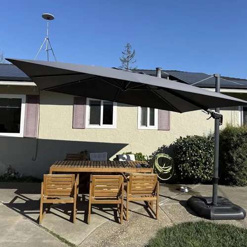 Vista 21 de PURPLE LEAF Sombrilla de patio de 8 pies para exteriores, sombrilla voladiza cuadrada de aluminio con rotación de 360 grados para jardín, terraza