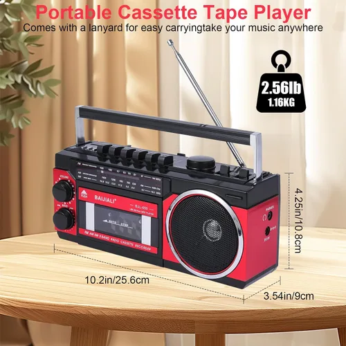 Vista 2 de Reproductor de casete portátil con radio AM/FM/SW y BT, Boombox para el hogar y viajes, grabación desde radio, reproducción a través de SD/USB