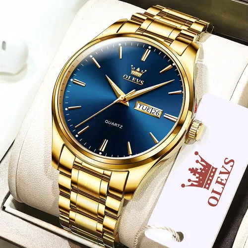 Vista 2 de OLEVS Reloj de cuarzo de cara grande para hombre, correa de acero inoxidable para hombre, relojes de diamantes de moda, analógico, impermeable