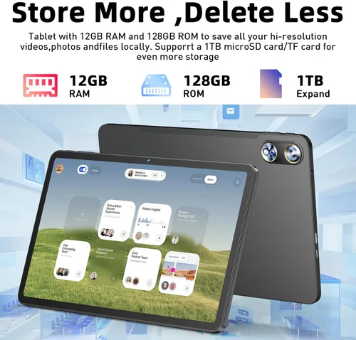 Vista 14 de Tablet Android 16 de 12 pulgadas, 24 GB de RAM 128 GB ROM (expandible 1 TB), pantalla Full HD de 2000 × 1200 IPS, batería larga de 8000 mAh, 12+
