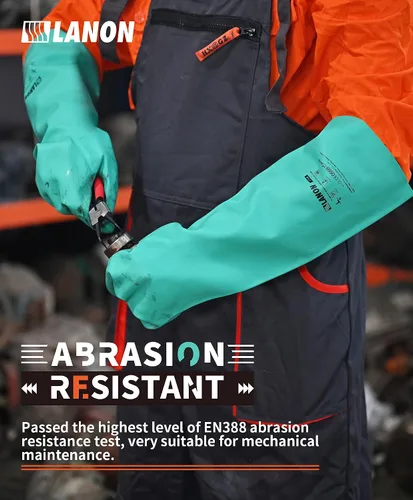 Vista 4 de LANON Guantes de Nitrilo Resistentes a Productos Químicos, Guantes de Trabajo de Seguridad Reutilizables de Servicio Pesado, Protección contra