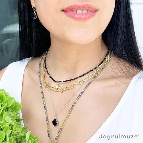 Vista 76 de Genuine Gemstone Necklace, Carved Four Leaf Clover Shape, Amethyst, Moonstone, Amazonite, Tourmaline, Labradorite, 925 Sterling Silver Jewelry